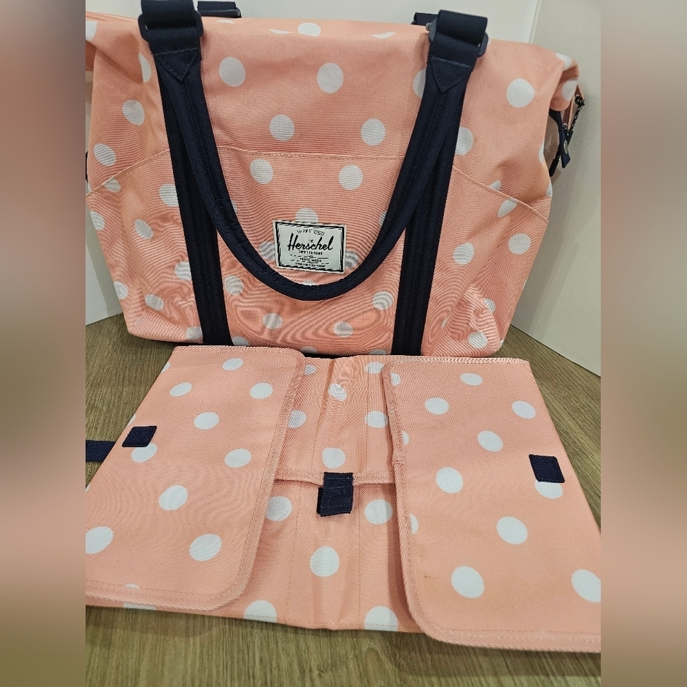 Herschel Supply Co. Strand Sprout Diaper Bag - Peach Polka Dot/Navy - Picture 4 of 8